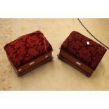 A pair of mahogany box foot stools, both having matching padded covers,