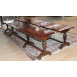 A pair of Italian design large size mahogany topped refectory tables, late 19th/early 20th Century,