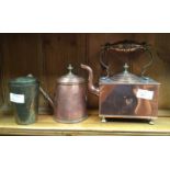 A square copper kettle, stamped 'V.