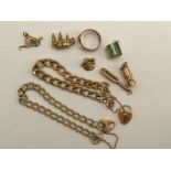 Assorted 9ct gold rings, chains, charms, etc, weighing approx 53.
