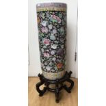 A Chinese famille rose umbrella stand, cylindrical form, Qianlong style, 19th Century or later,