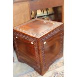 A Malawi hand carved hardwood square storage box,