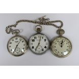 A Sekonda 18 jewel USSR locomotive pocket watch with silver Albert chain;