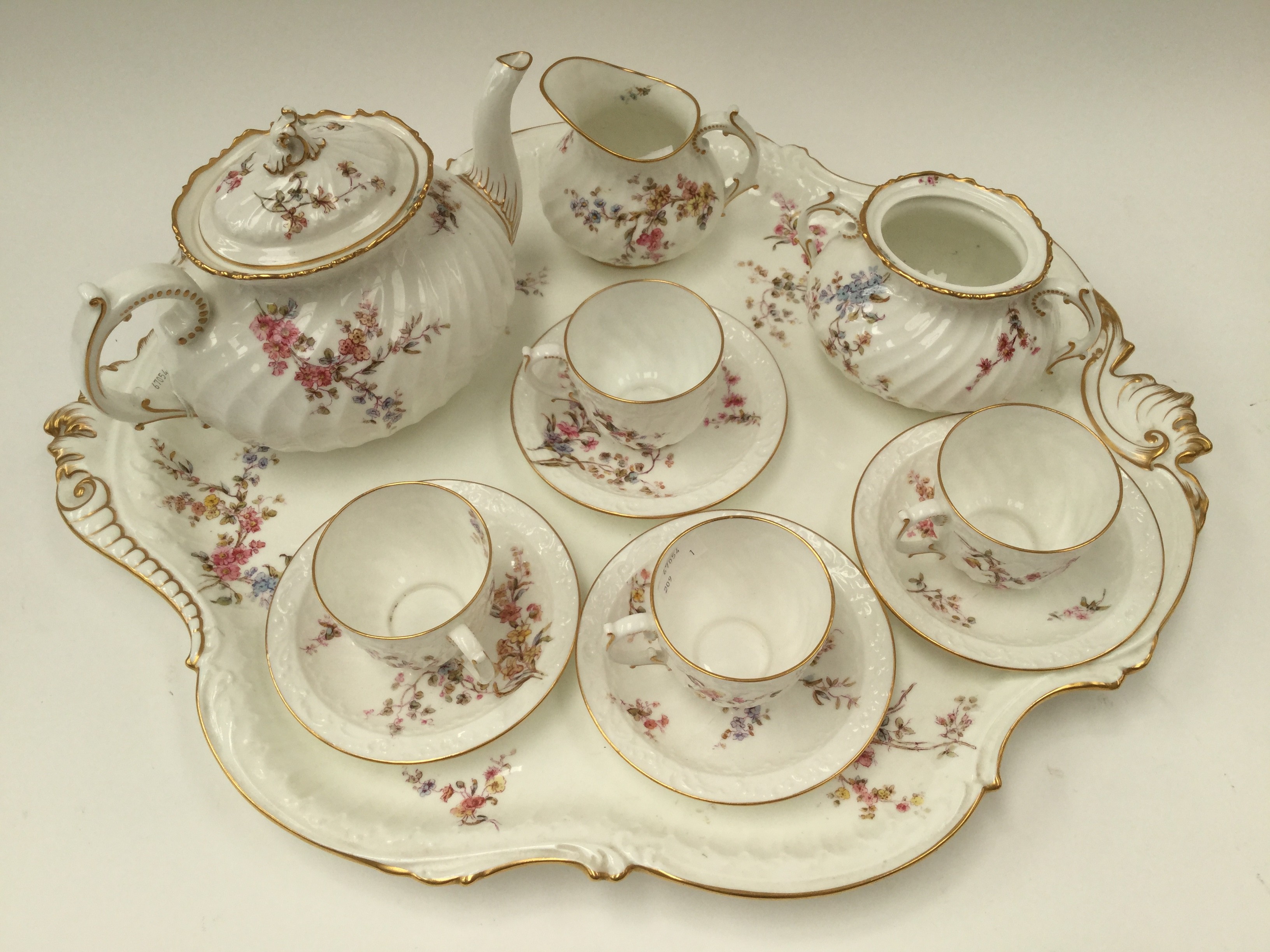A Royal Crown Derby cabaret set, comprising, tray, teapot, milk jug, - Image 2 of 2