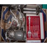 A collection of silver plated items to include a tea service and flatware,