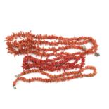 Three coral necklaces,