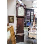 A George III oak and mahogany longcase clock, the mechanism replaced with a electric movement,