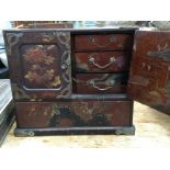 A Chinese jewellery chest with a carved Chinese glove box,