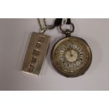 A late 19th Century silver mounted, English fob watch, enamel and gilt dial, Roman numerals,