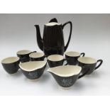 Carlton ware Art Deco style part coffee set, comprising coffee pot, six cups, milk and sugar,