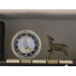 A French Art Deco marble mantle clock with deer
