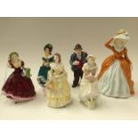 Six various Coalport bone china figures