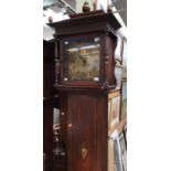 A George III oak longcase clock, having a single winder hole, brass dial,