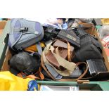 A box of camera cases and accessory bags (Q)