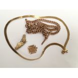 9ct gold Horse head brooch, pendant, flat necklace and fob chain, total weight approx 48.