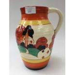 Clarice Cliff for Newport Pottery, a Farmhouse Isis jug, single handled, ribbed form,