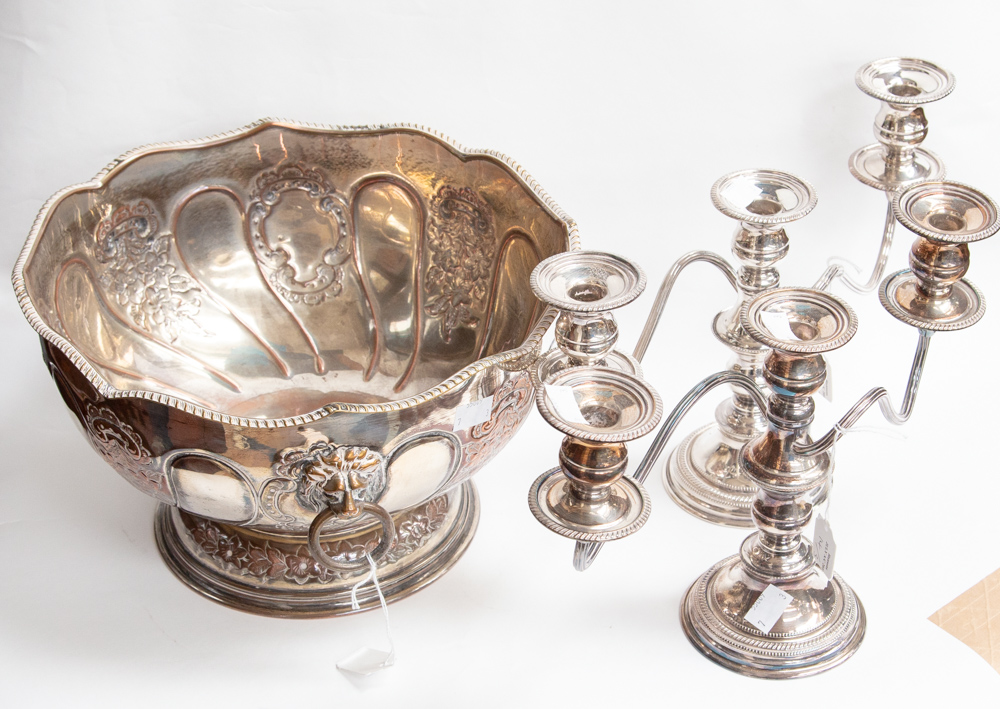 A silver on copper punch bowl with repouse detail, lion head ring handles, - Image 3 of 3