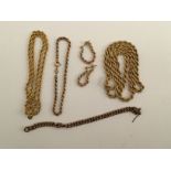 9ct three colour gold rope twist bracelet and pair of earrings, en suite,