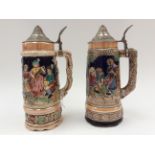 18th Century style German flagons with white metal covers,