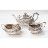 A silver three piece tea service, Sheffield 1908, total weight approx 40.
