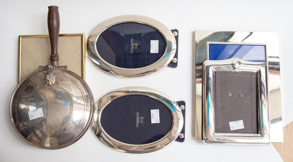 A collection of silver plate including an Italian muffin dish, four white metal frames, - Image 3 of 3