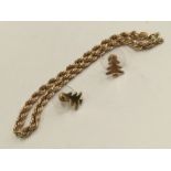 A 9ct gold rope twist bracelet and a pair of Christmas tree earrings