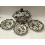An early 19th Century Stephen Folch Ironstone china `Bamboo` pattern large famille verte tureen