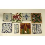 Nine ceramic tiles to include tin glaze examples