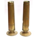 A pair of Trench Art Vases made from British shell cases. Dated 1919. Made of Brass. Approx 21.