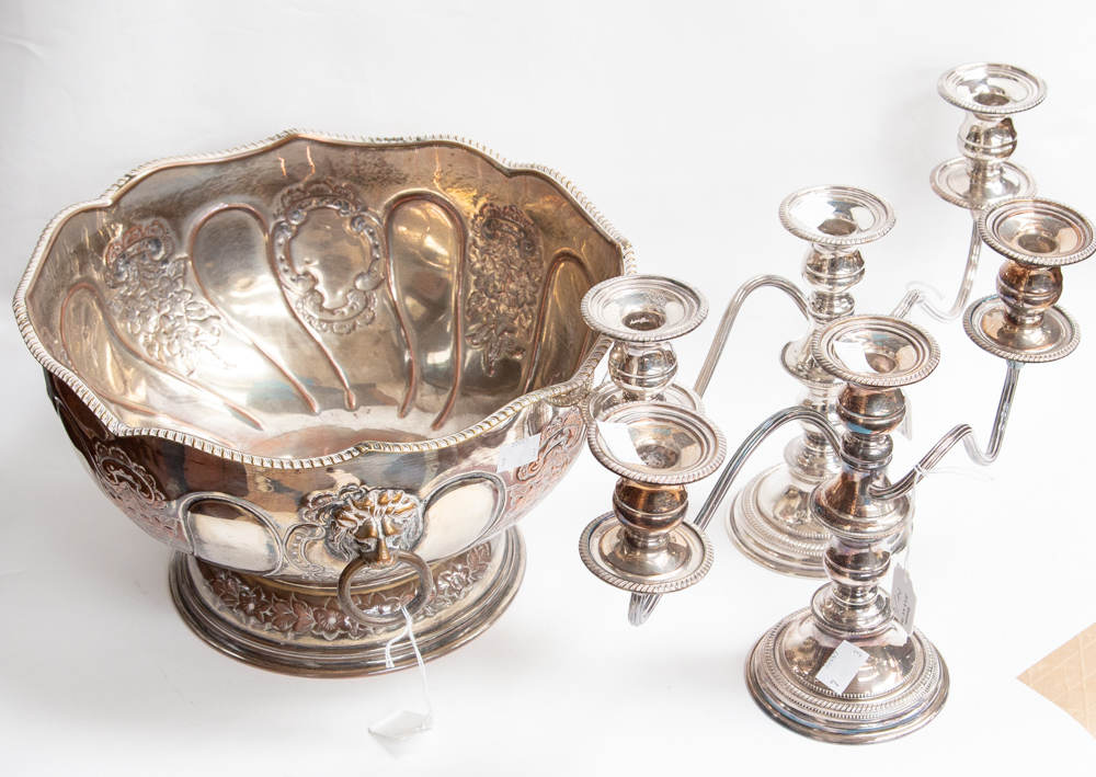 A silver on copper punch bowl with repouse detail, lion head ring handles, - Image 2 of 3