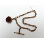 A 9ct Albert with swivel fob set bloodstone and carnelian,