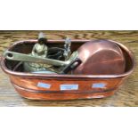 A late 19th/early 20th Century copper planter, containing a collection of copper ware,