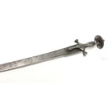 Indian Talwar Sword. Steel hilt. Curved 77cm long blade. No markings, No scabbard.