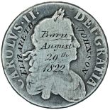 Charles 2nd Crown 1668 Vicesimo Compempary engraving to obverse "Elizabeth Johnson Born August 20th