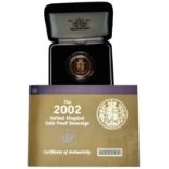 Gold Proof Sovereign 2002 cased as issued with certificate.
