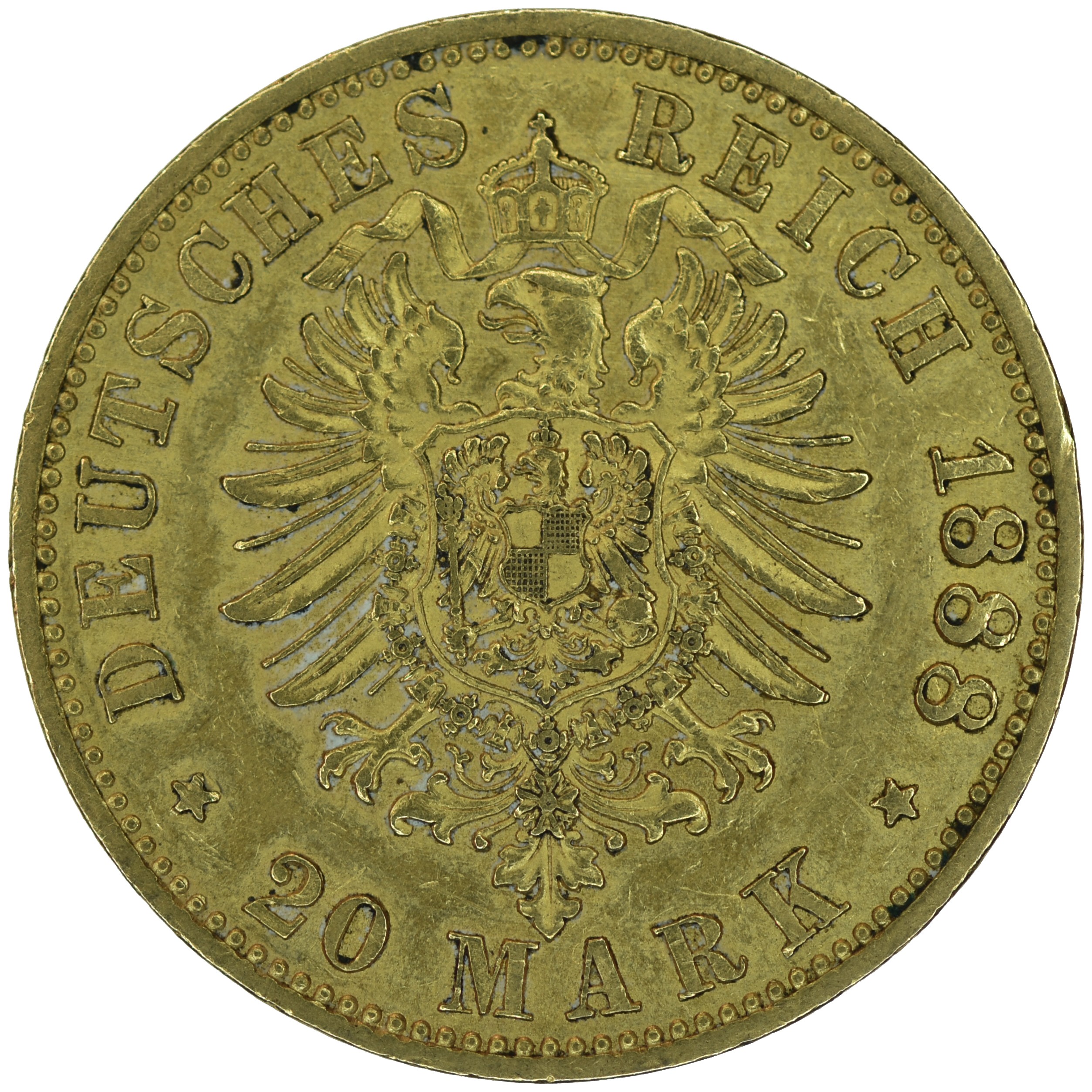 **REOFFER IN AUG A&C £160-£200** Germany Gold Twenty Marks 1888 A. - Image 2 of 2