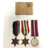 WW2 British medal group consisting of 1939-45 Star, Italy Star,