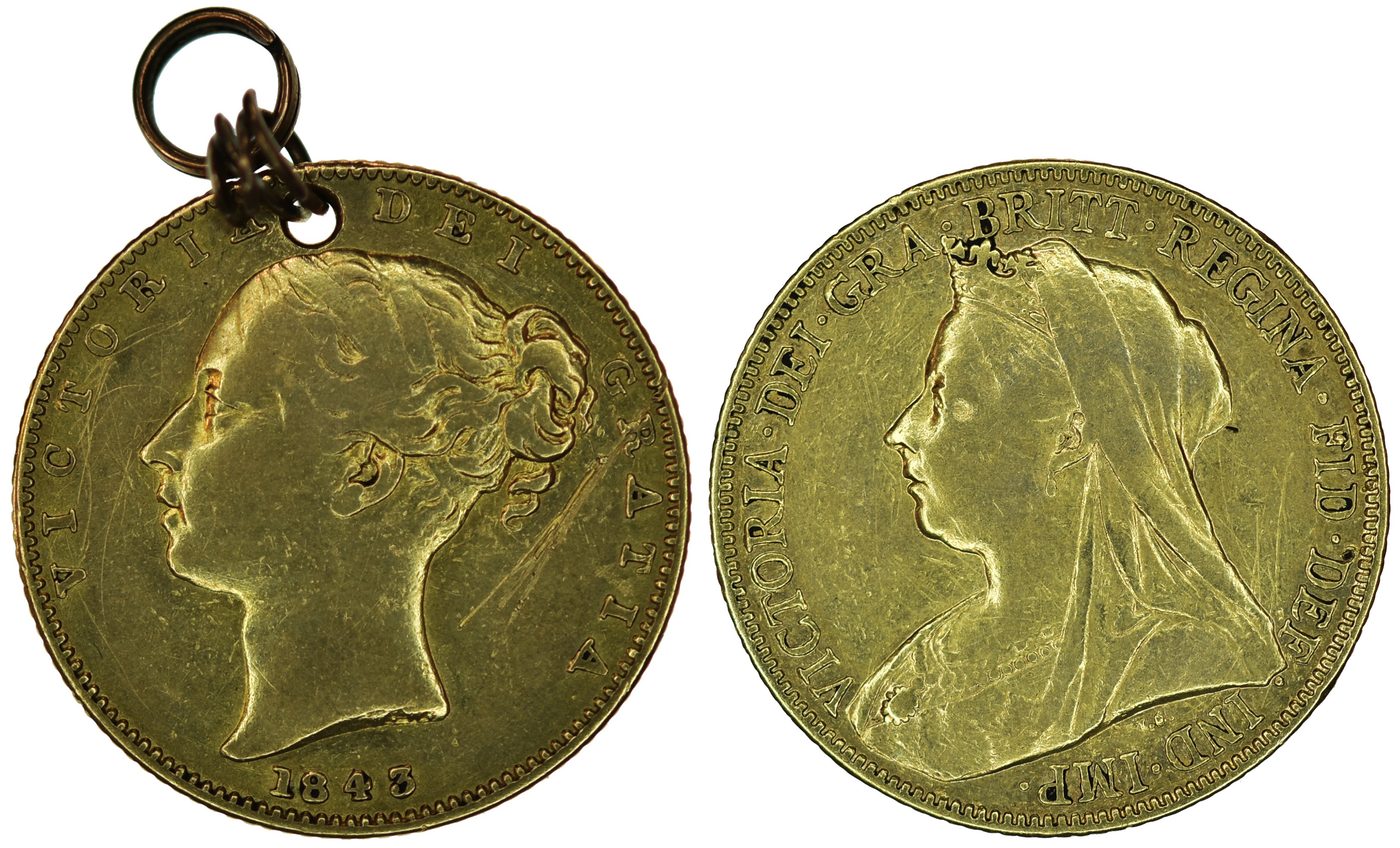 A 1900 Sovereign and an 1843 young head Sovereign,