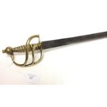 A brass hilted Sword with guard marked "Essex N ER" and "57". 63cm single edged blade with fuller.