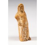 Greek terracotta voitive figure, C. 4th Century BC.  A terracotta votive figure of a goddess, good