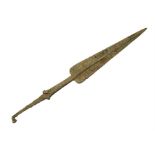 Luristan Spear, 2nd millennium BC A bronze spear with long leaf shaped blade; long handle with