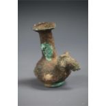 Luristan Vase with Goat Head Spout, 2nd millennium BC A bronze vessel with flat rim and long neck.