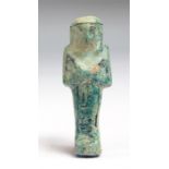 Egyptian Faience Shabti Figure, Third Intermediate Period, C. 730 BC. A dark green glazed faience