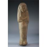 A large Oversser clay Ushabti with long straight back and bulbous belly.  Size: 19cm. Excellent