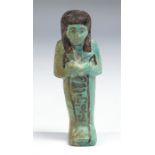 Translated Egyptian faience shabti for Ankhesenmut, Third Intermediate Period, C 945 BC - 715 BC.
