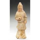 Tang Dynasty Zhenmushou Tomb Guardian, 618-907 AD A ceramic statuette of a male tomb guardian (
