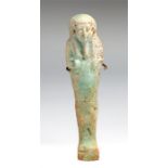 Egyptian faience shabti, Late Dynastic Period, C. 664 -332 BC. Egyptian green glazed faience shabti,