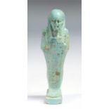 Egyptian faience shabti figure, Late Dynastic Period, C. 664 BC - 332 BC. A beautiful light blue