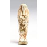 Translated Egyptian faience shabti for Sa-Aset, Late Dynastic Period, C. 664 - 525 BC. A detailed