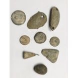 A group of 9 lead weights, Viking to Medieval period, variations in size from 27mm to 43mm.